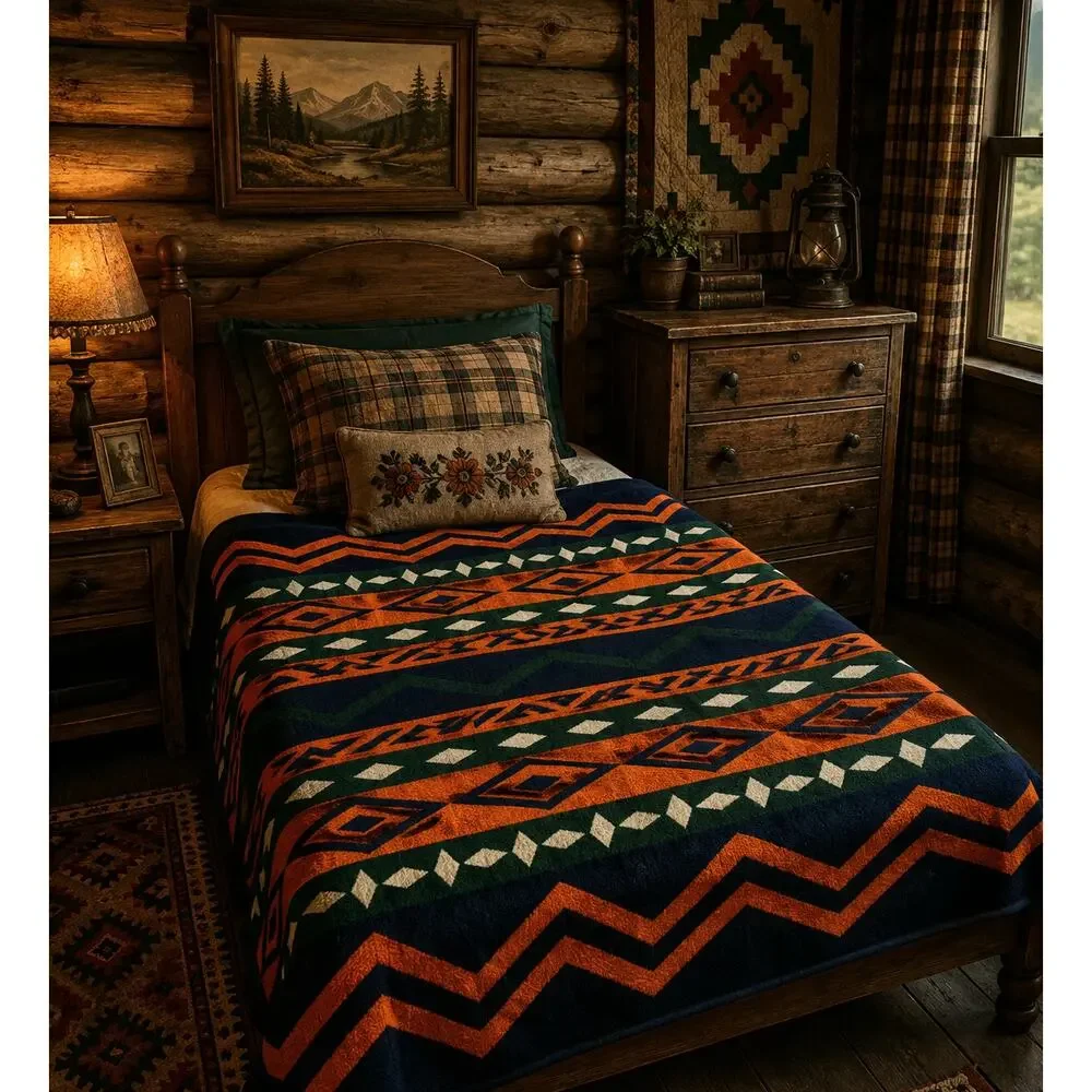 Vintage 90s BIEDERLACK Montana West Twin Blanket 60x80 Southwestern Cabin Lodge